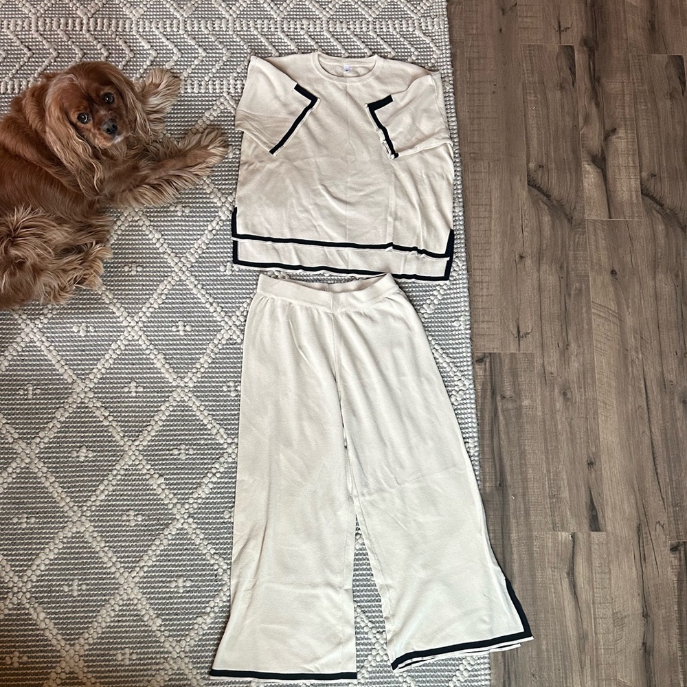 Cream Loungewear Set with Black Trim